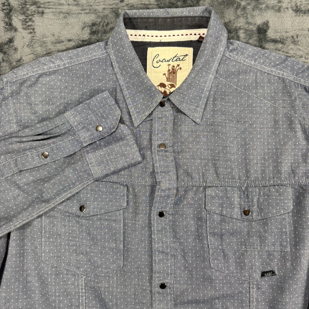 Coastal Snap Front Shirt Men XL Blue Micro Dot Long Sleeve Western Style